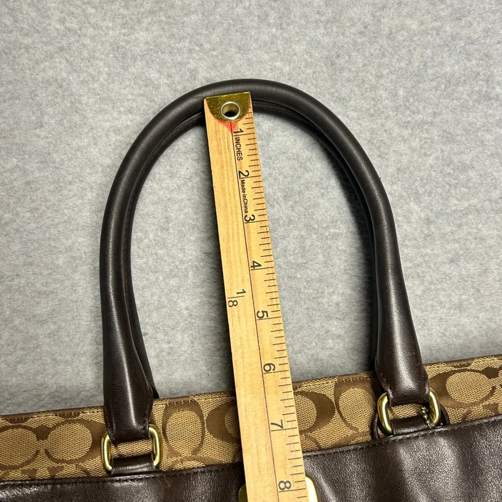 Coach Signature Turnlock Tassel Satchel Brown Women Large Canvas Leather 25371